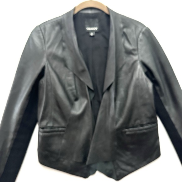 Trouve Jackets & Blazers - Trouve‎ Raw Edge M Medium Black Soft Leather Moto Jacket Waterfall Open Front